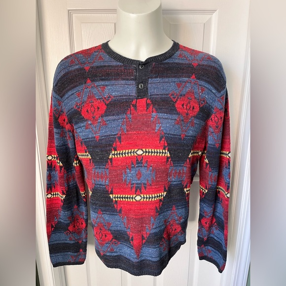 Vintage Ralph Lauren Denim & Supply Cotton Henley Sweater Aztec Southwestern - Picture 5 of 13